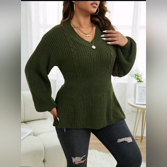 SHEIN Sweaters - Cable Knit Lantern Sleeve Sweater